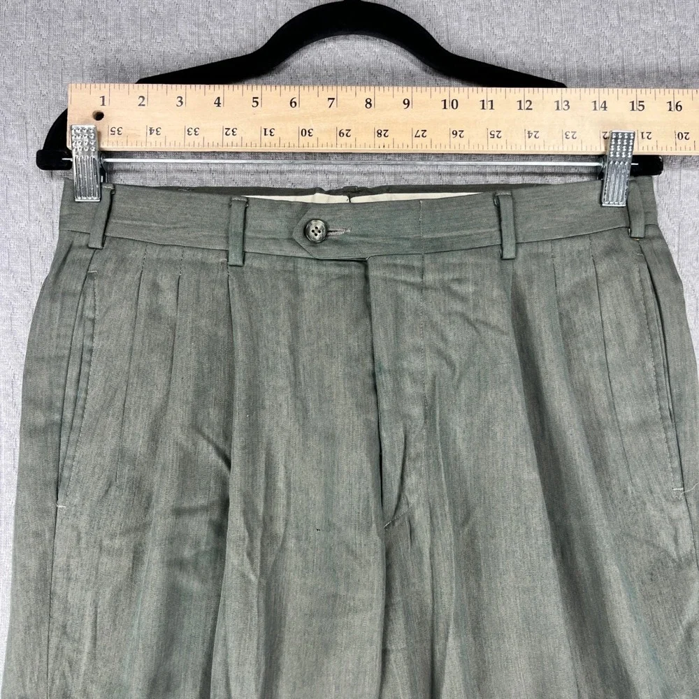 Vintage Nino Cerruti Dress Pants Men 30x28 Olive Green Pleated USA Made Trousers